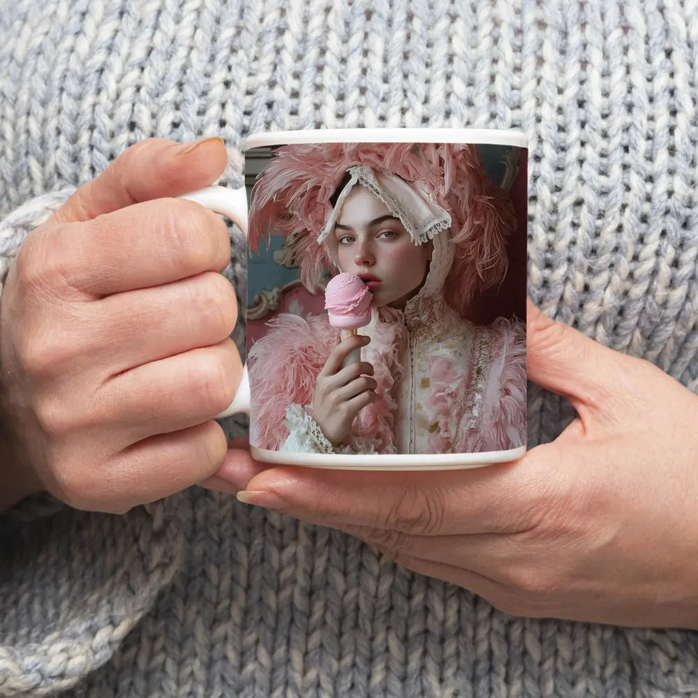 Rococo Woman Pink Feathers Ice Cream – Mugs