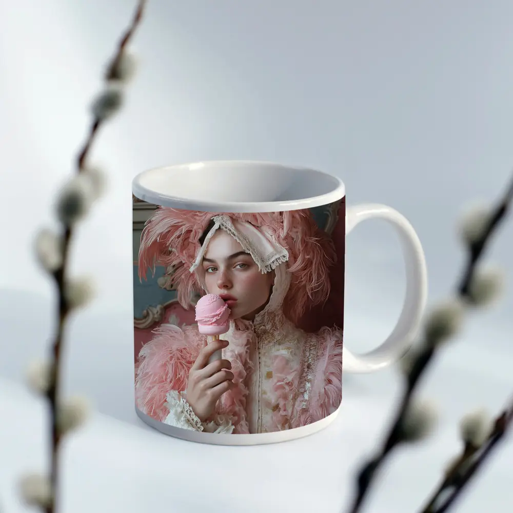 Rococo Woman Pink Feathers Ice Cream – Mugs