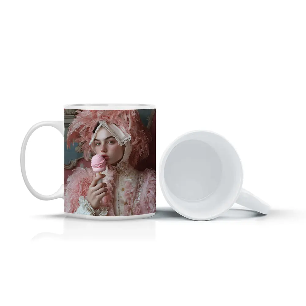 Rococo Woman Pink Feathers Ice Cream – Mugs