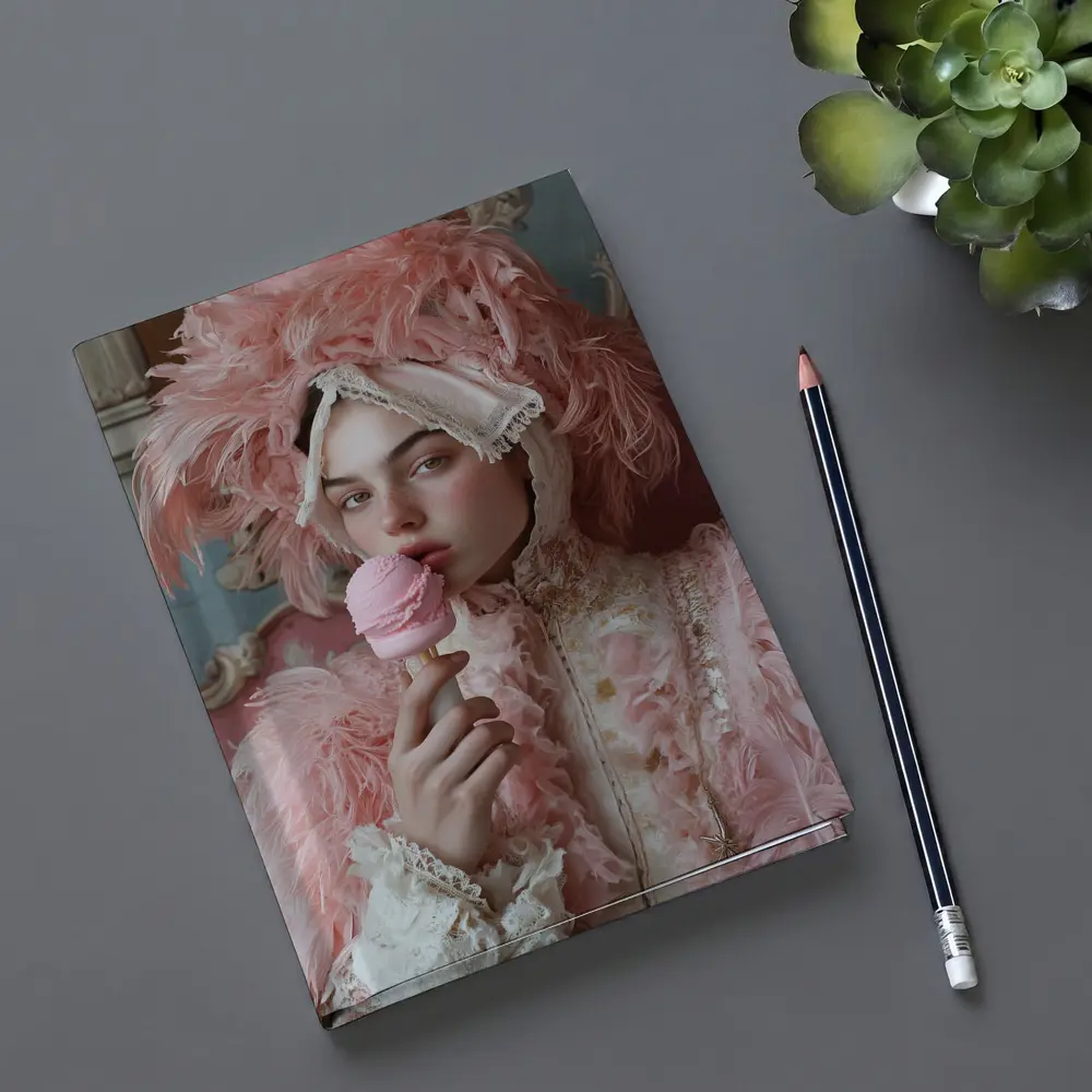 Rococo Woman Pink Feathers Ice Cream – Notebooks