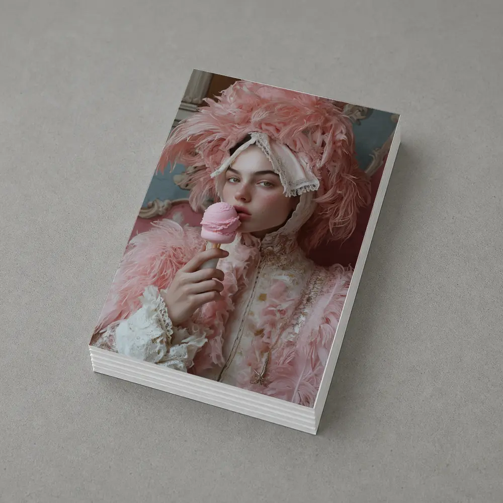 Rococo Woman Pink Feathers Ice Cream – Postcards