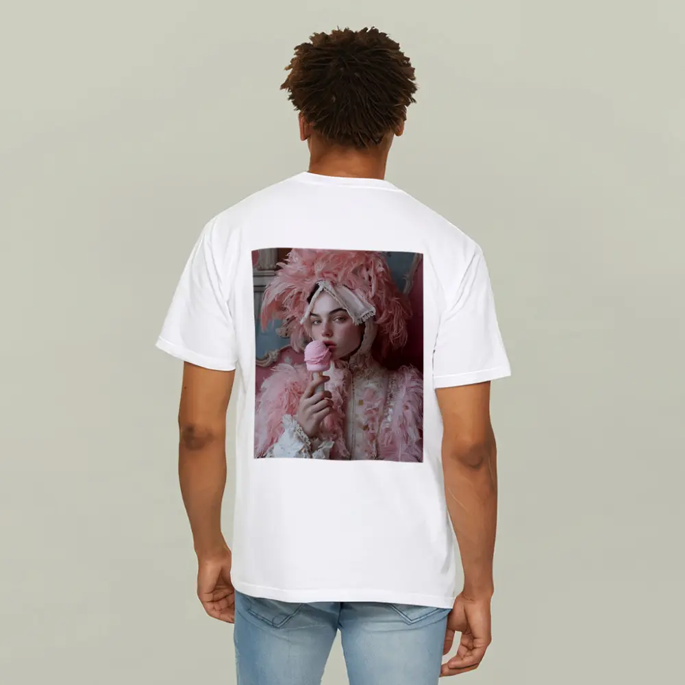 Rococo Woman Pink Feathers Ice Cream – T-Shirts