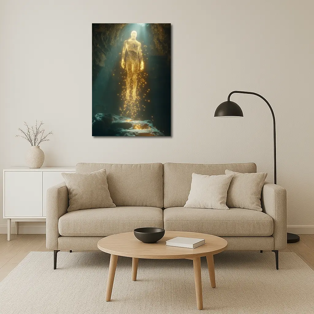 Golden Light Being Ascending In Dark Cave – Wall Art