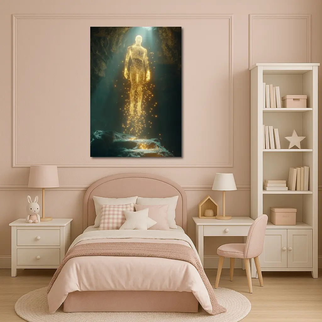 Golden Light Being Ascending In Dark Cave – Wall Art