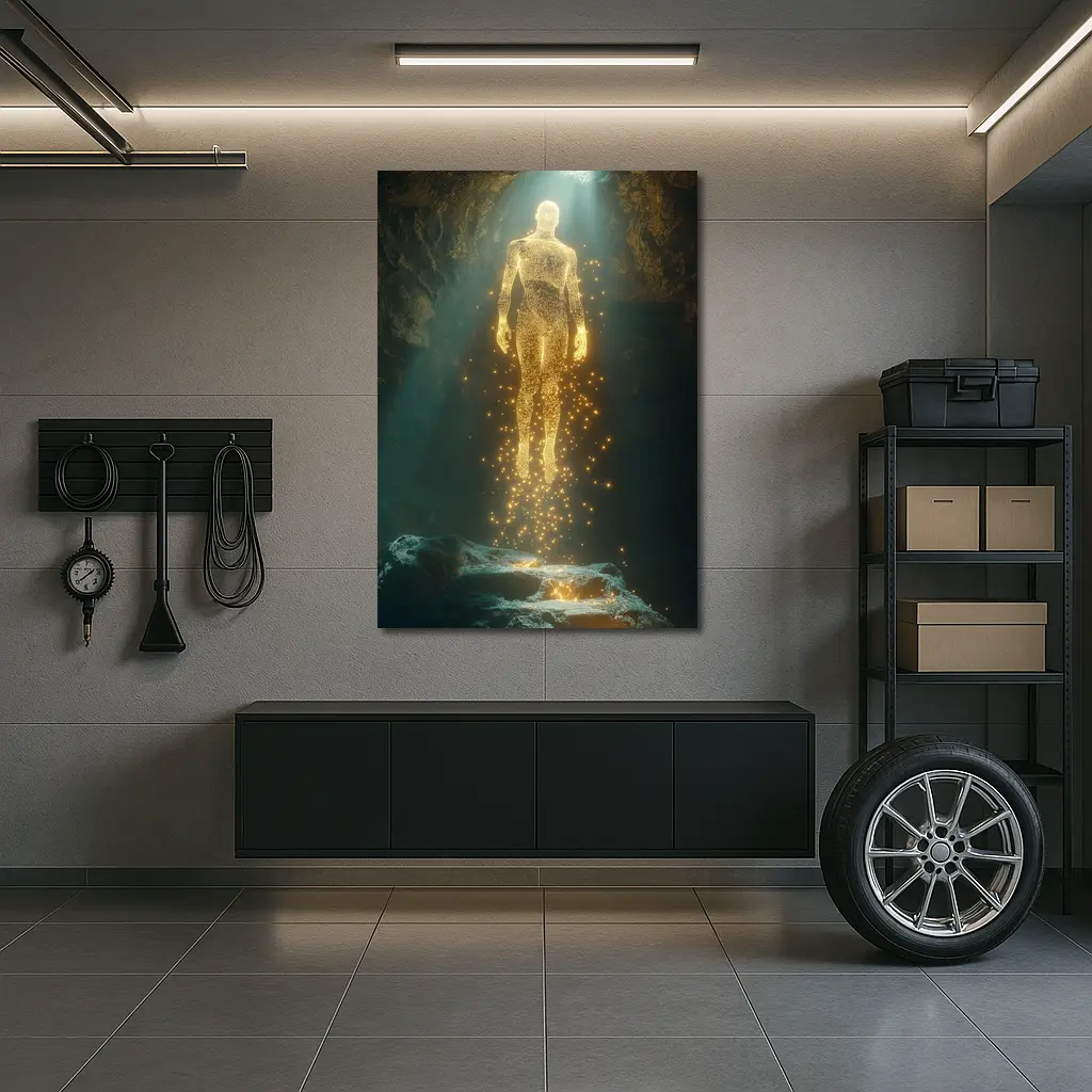 Golden Light Being Ascending In Dark Cave – Wall Art