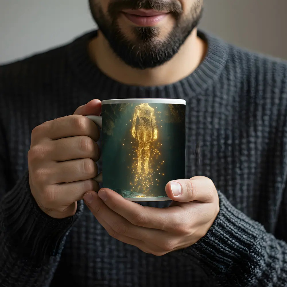 Golden Light Being Ascending In Dark Cave – Mugs