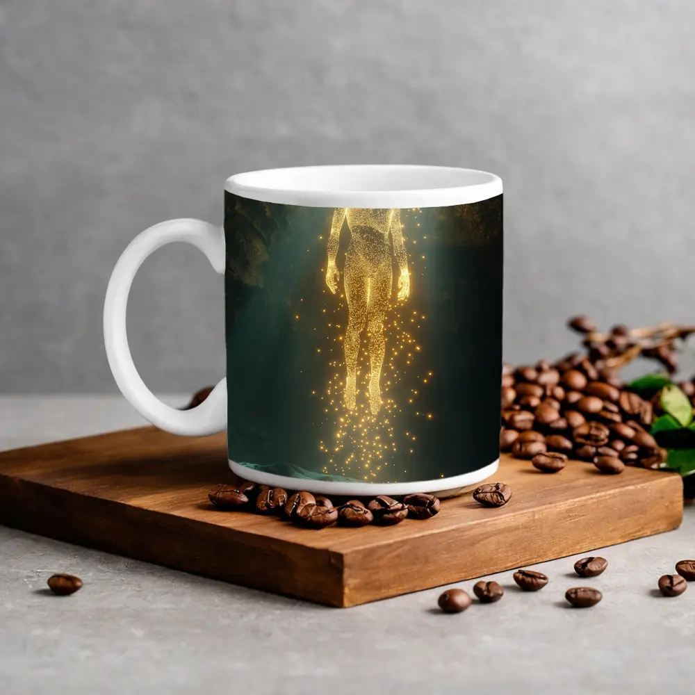 Golden Light Being Ascending In Dark Cave – Mugs