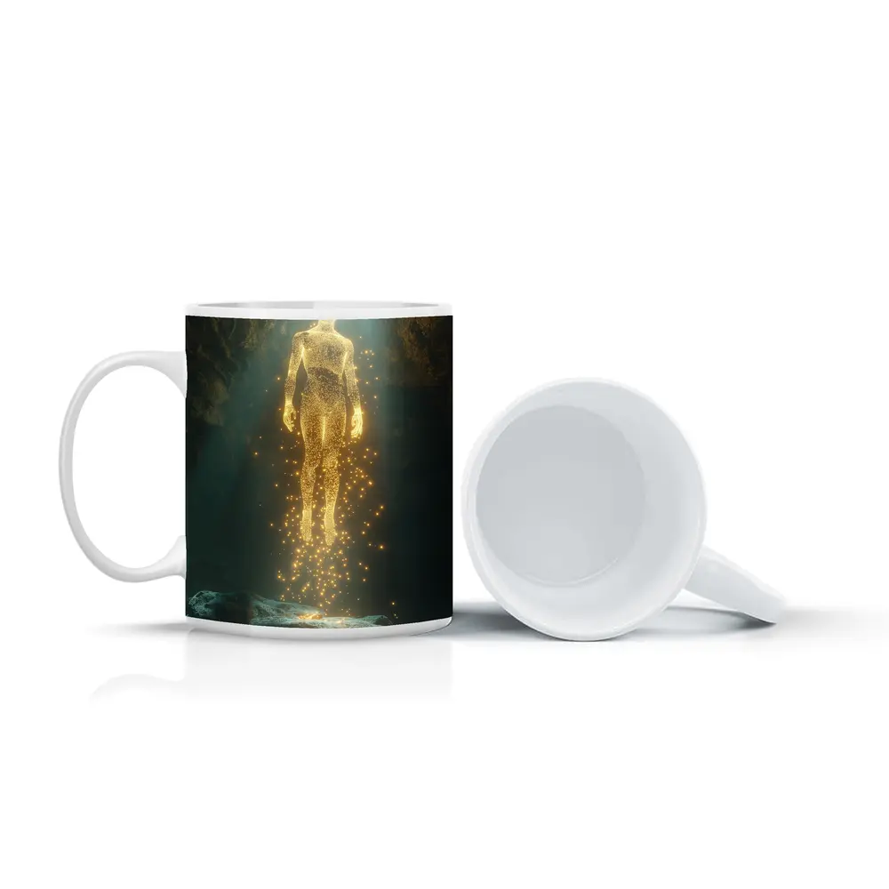 Golden Light Being Ascending In Dark Cave – Mugs
