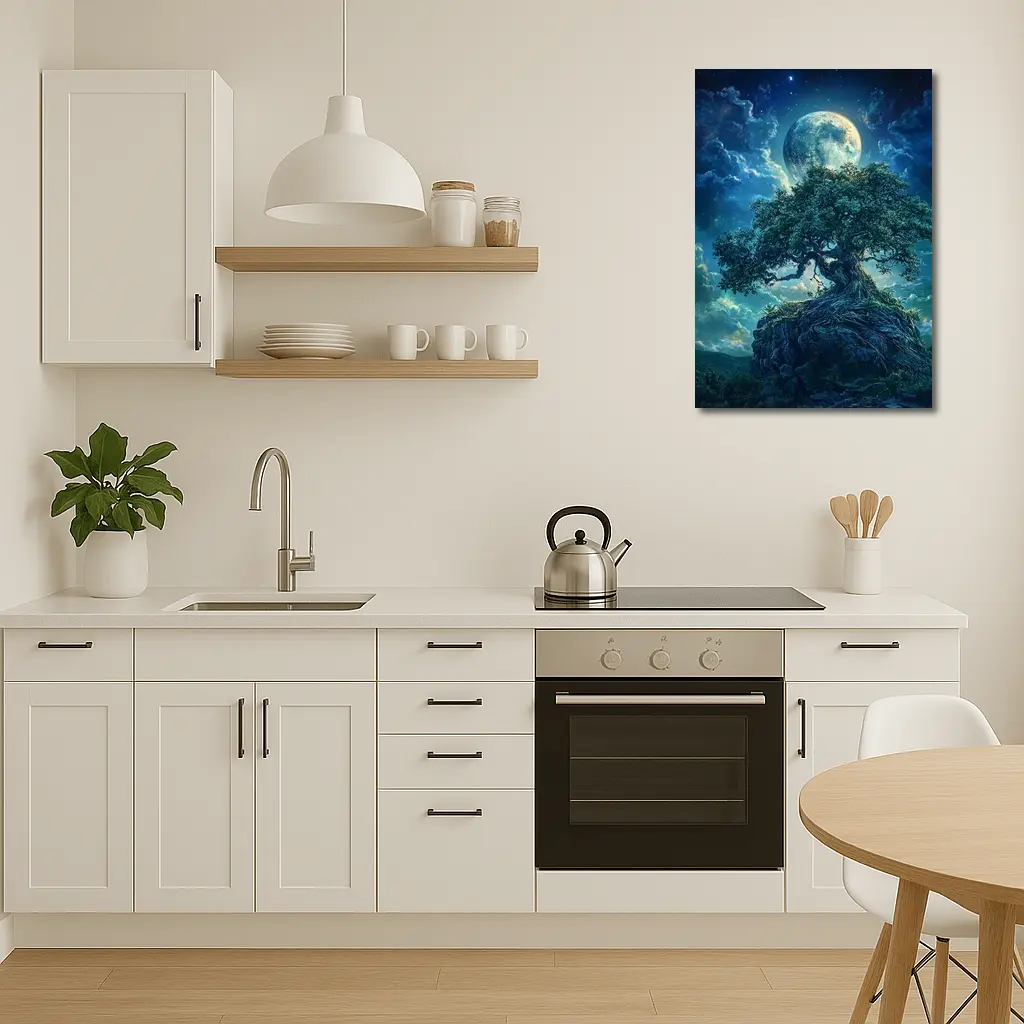 Ancient Oak Tree Moonlit Fantasy Night Sky – Wall Art
