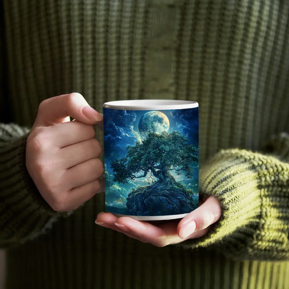 Ancient Oak Tree Moonlit Fantasy Night Sky – Mugs