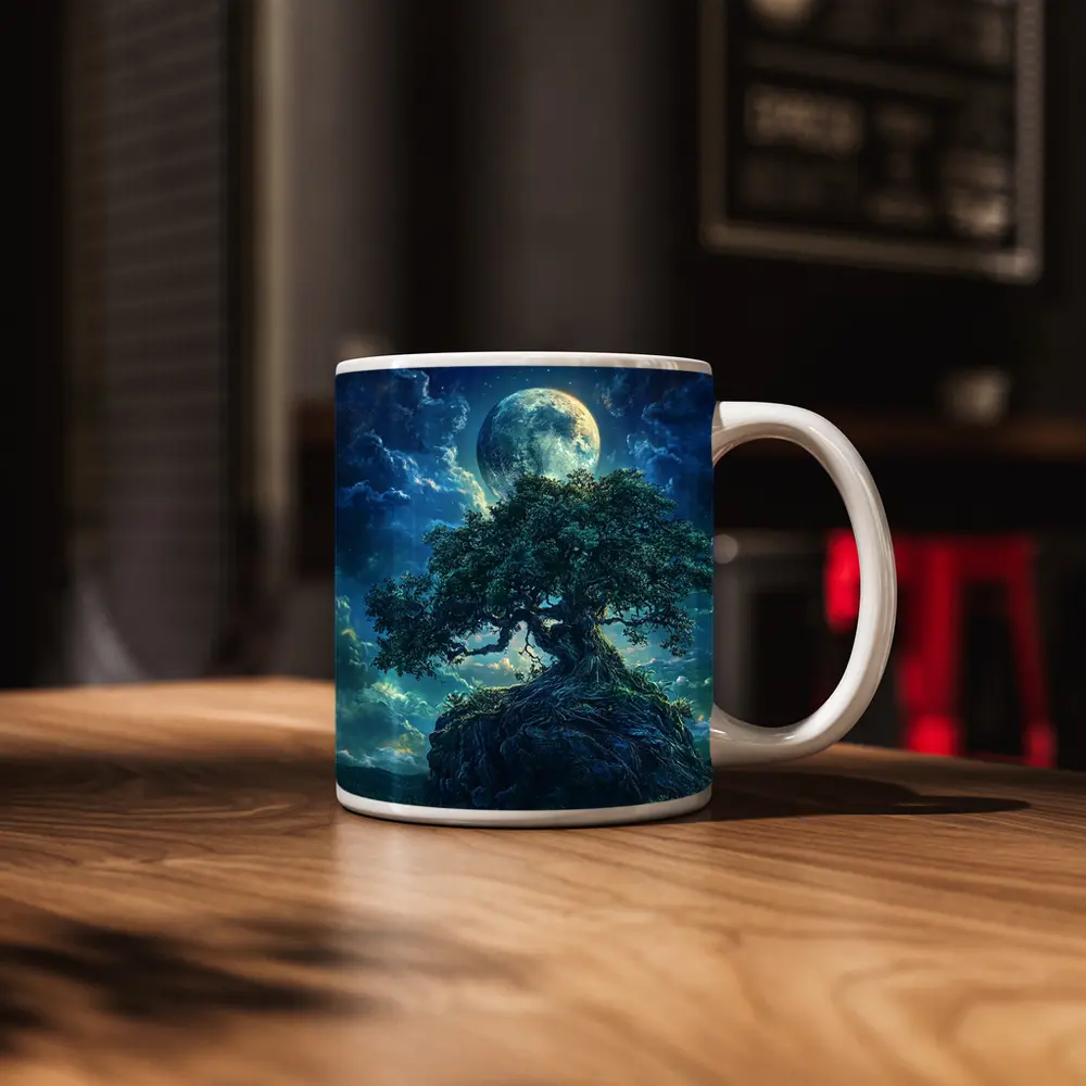 Ancient Oak Tree Moonlit Fantasy Night Sky – Mugs