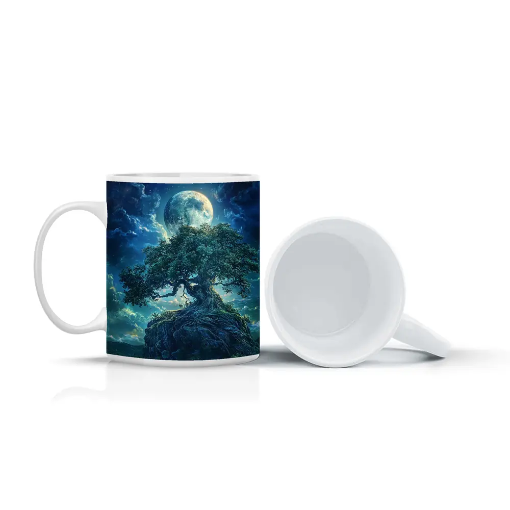 Ancient Oak Tree Moonlit Fantasy Night Sky – Mugs
