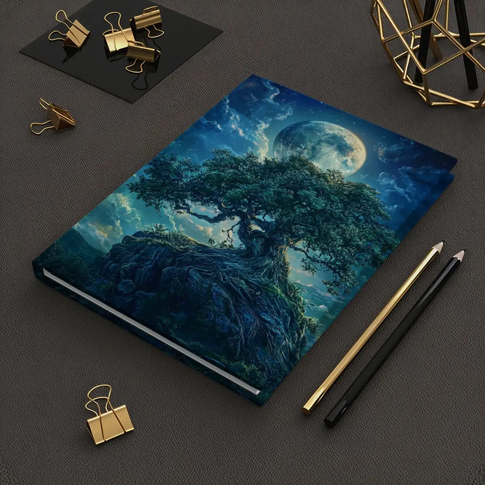 Ancient Oak Tree Moonlit Fantasy Night Sky – Notebooks