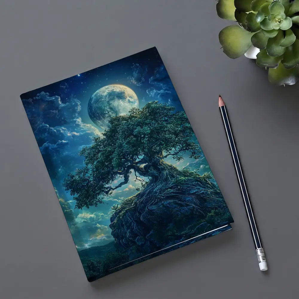 Ancient Oak Tree Moonlit Fantasy Night Sky – Notebooks