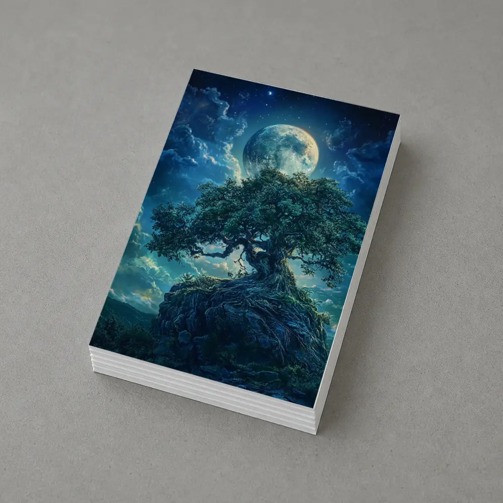 Ancient Oak Tree Moonlit Fantasy Night Sky – Postcards