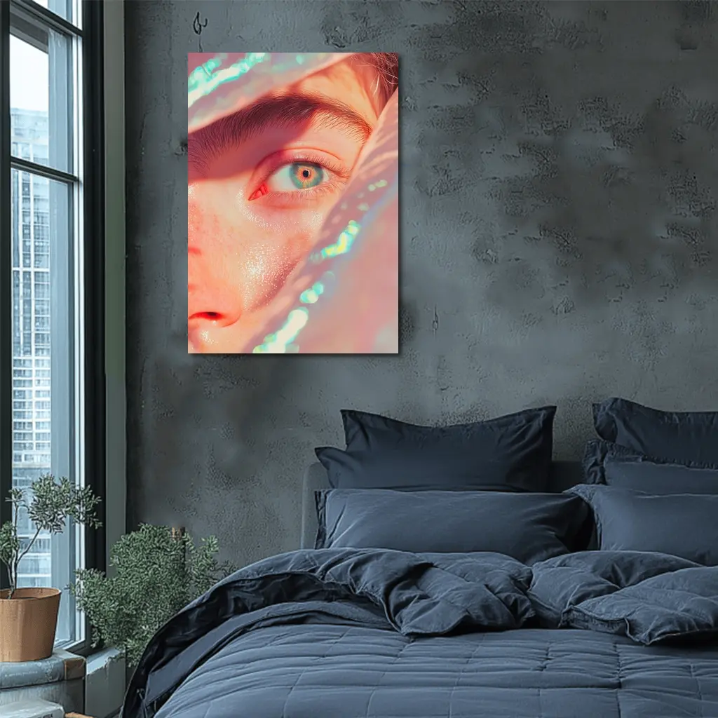 Close Up Blue Eye Holographic Light Portrait – Wall Art