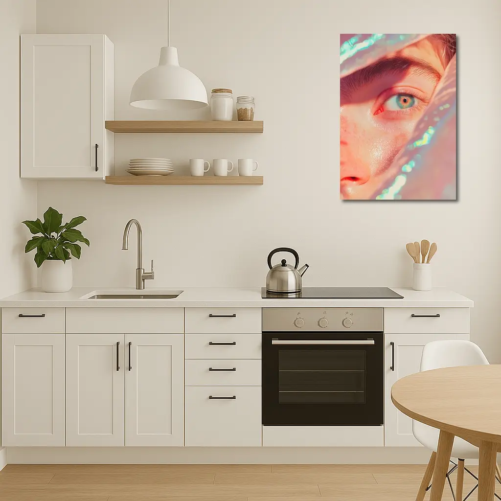 Close Up Blue Eye Holographic Light Portrait – Wall Art
