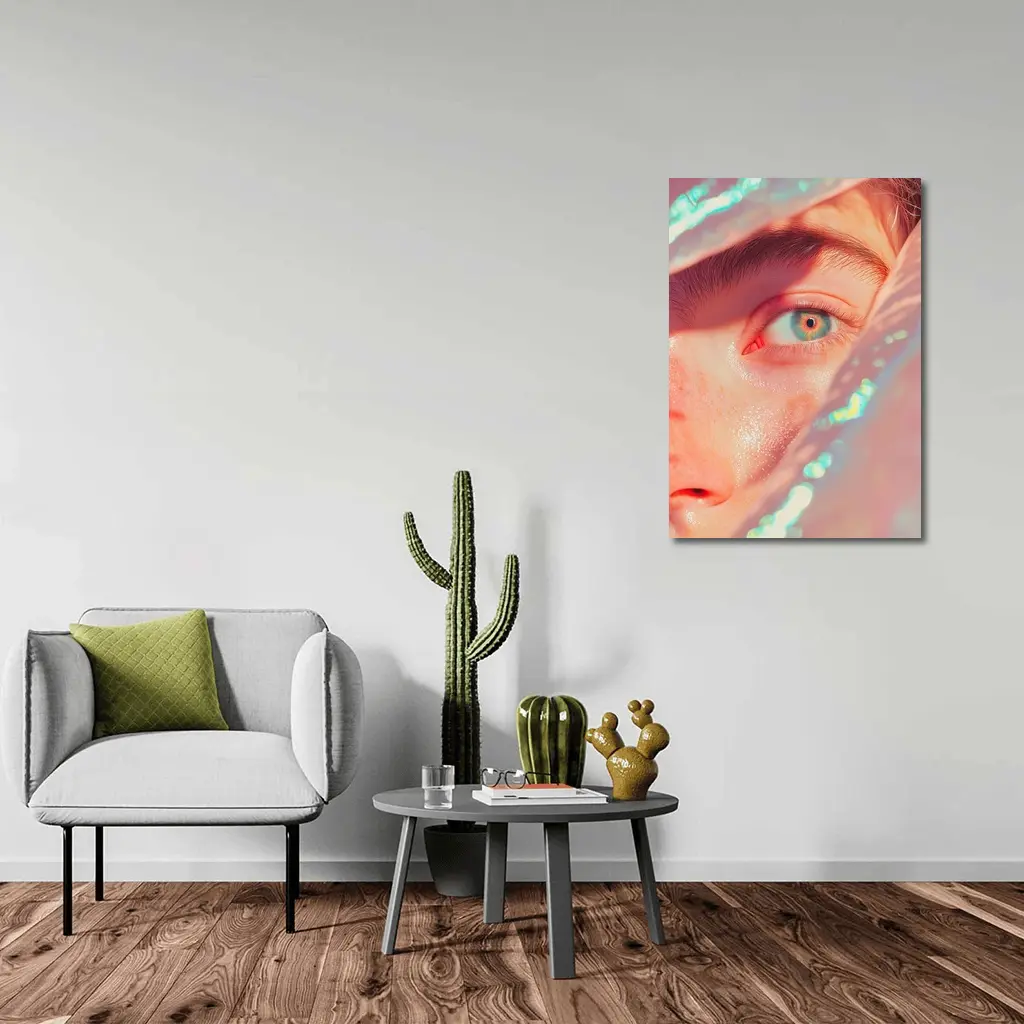 Close Up Blue Eye Holographic Light Portrait – Wall Art