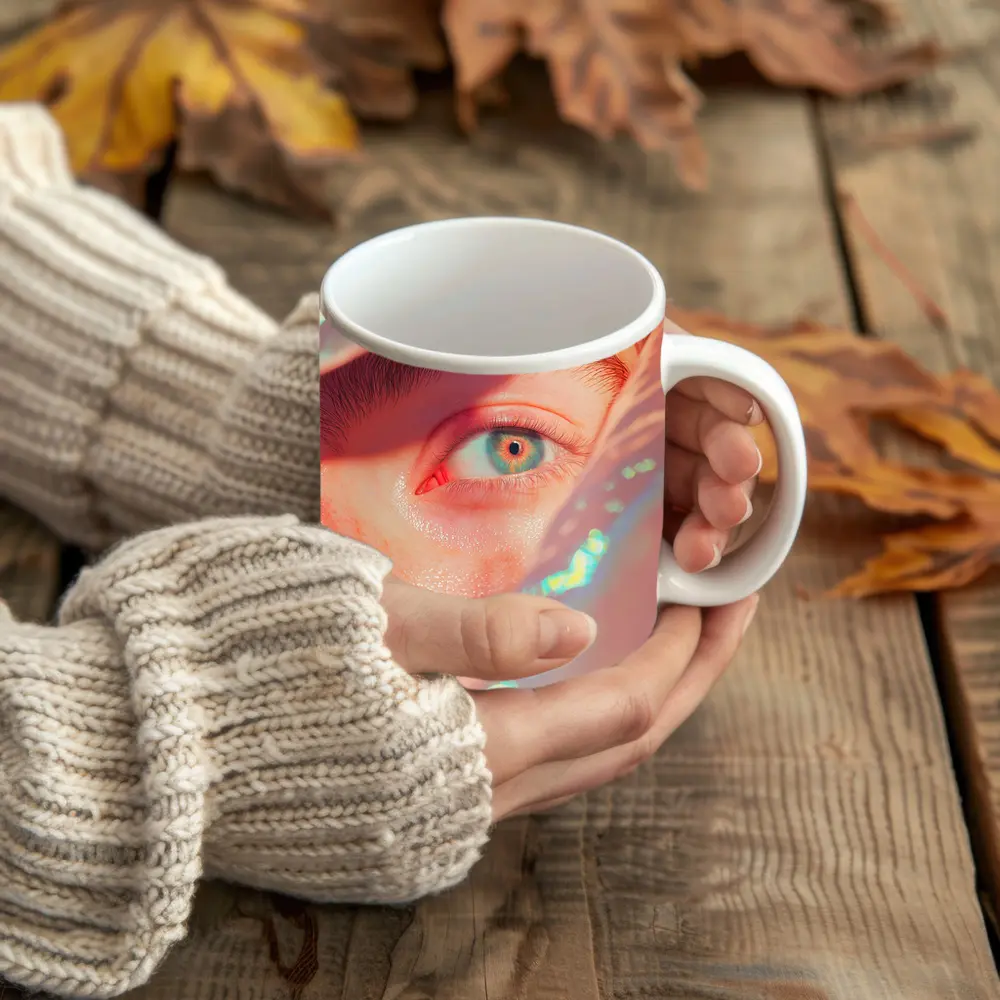 Close Up Blue Eye Holographic Light Portrait – Mugs