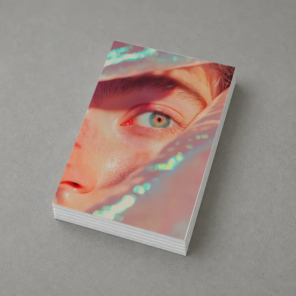 Close Up Blue Eye Holographic Light Portrait – Postcards