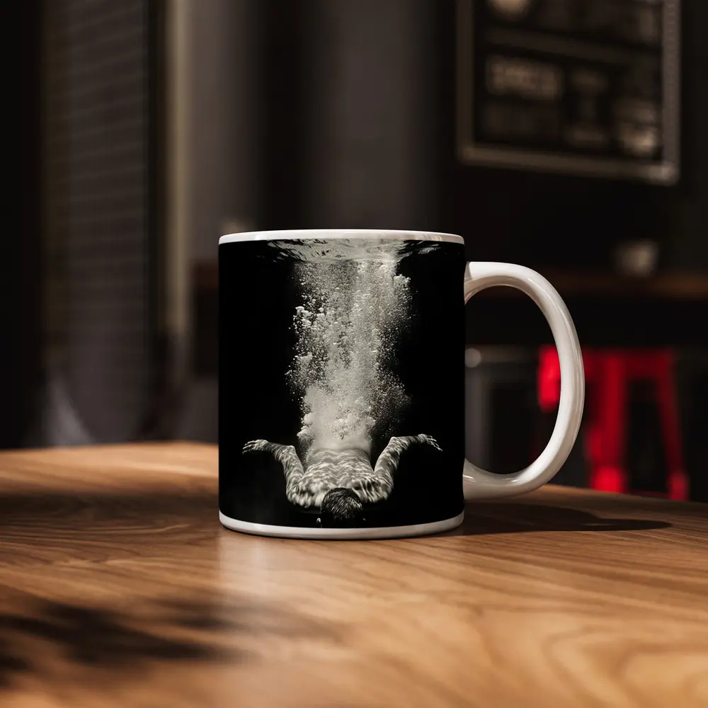 Man Diving Underwater Black White Photography – Mugs