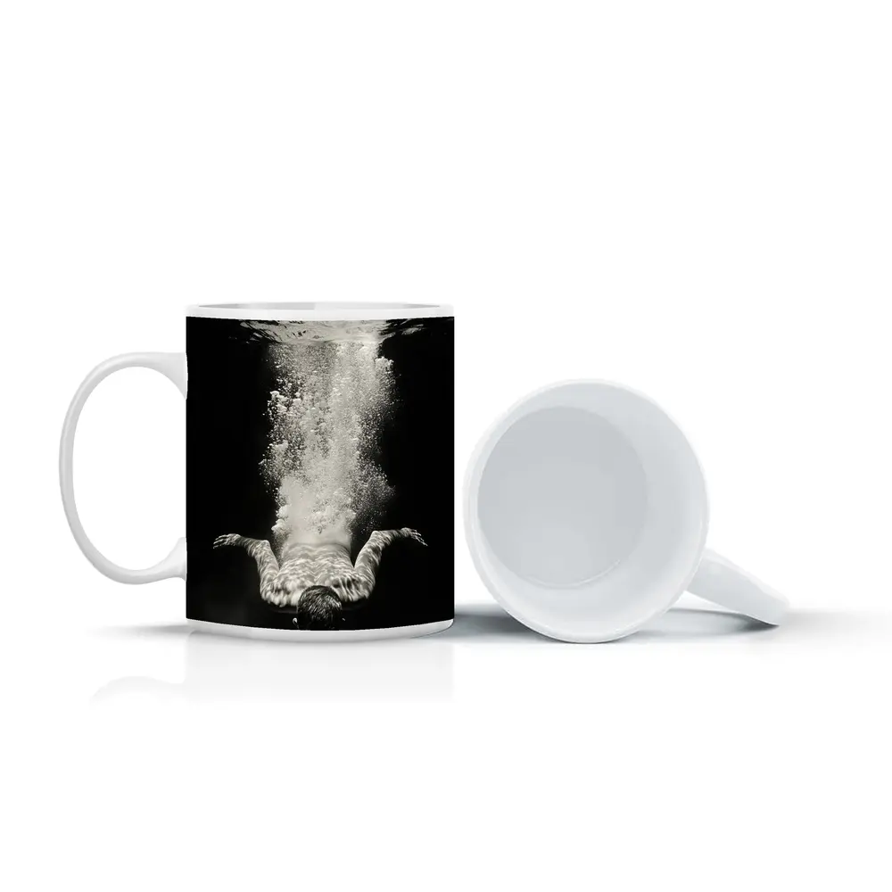 Man Diving Underwater Black White Photography – Mugs