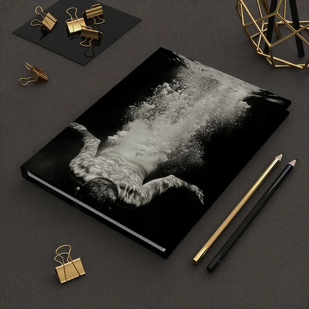 Man Diving Underwater Black White Photography – Notebooks
