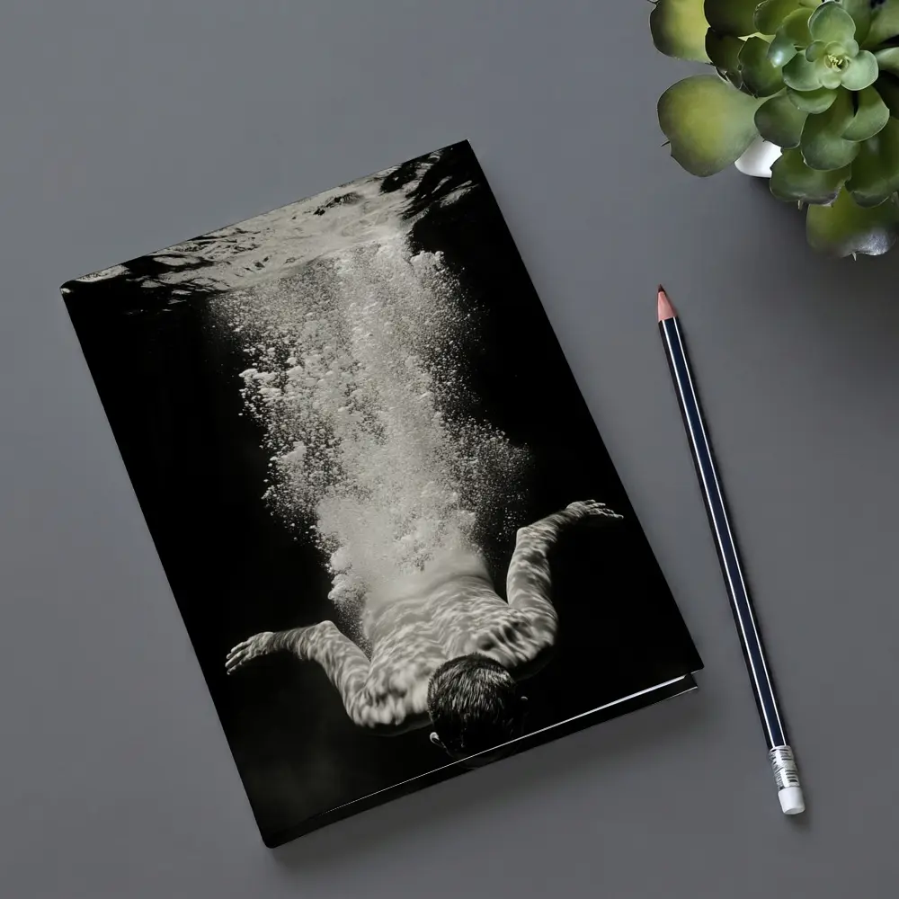 Man Diving Underwater Black White Photography – Notebooks