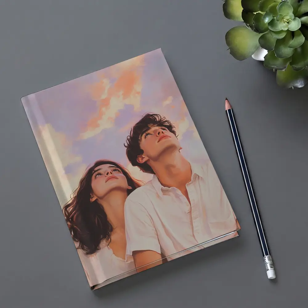Young Couple Gazing Up Pastel Sky – Notebooks