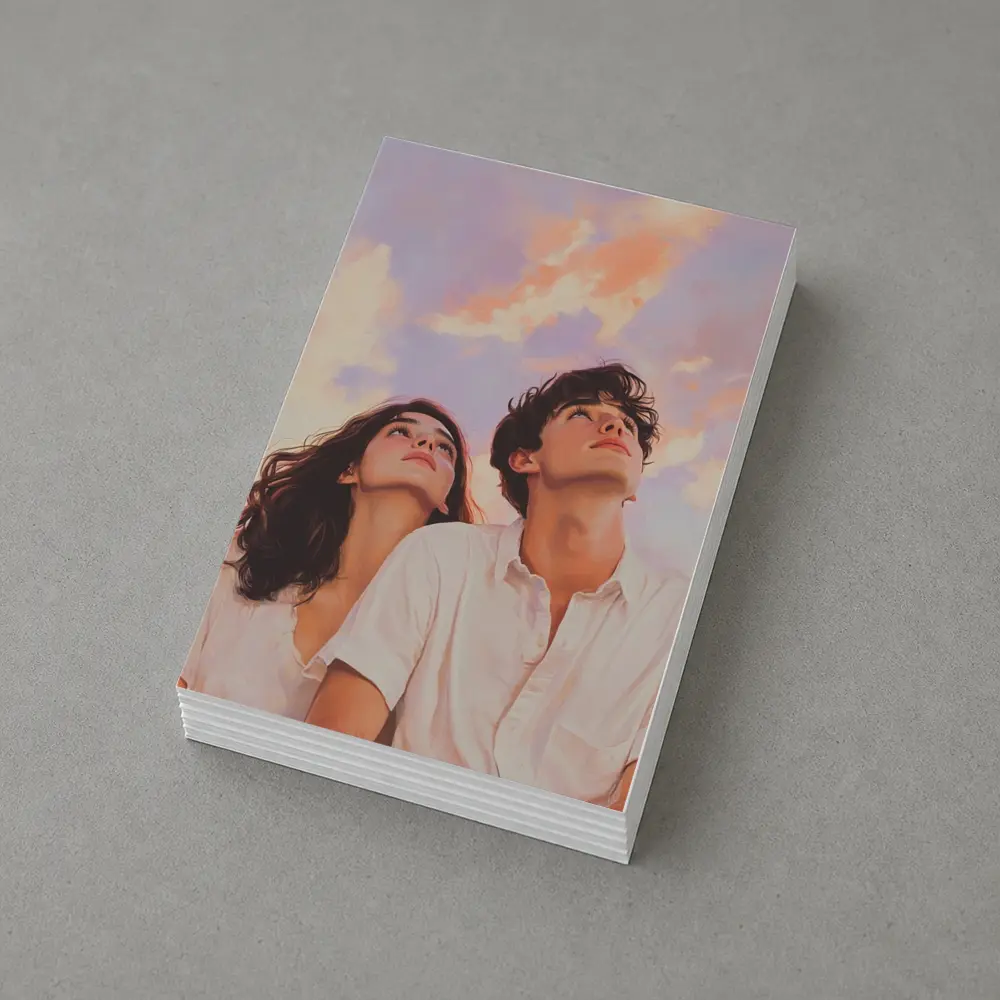 Young Couple Gazing Up Pastel Sky – Postcards
