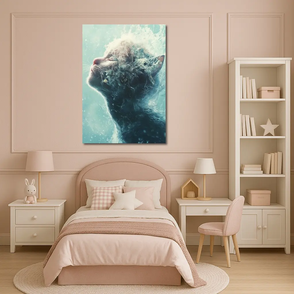 Cat Surreal Water Splash Blue Abstract Art – Wall Art