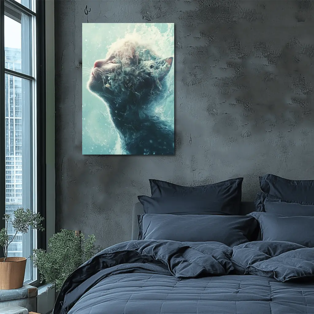 Cat Surreal Water Splash Blue Abstract Art – Wall Art
