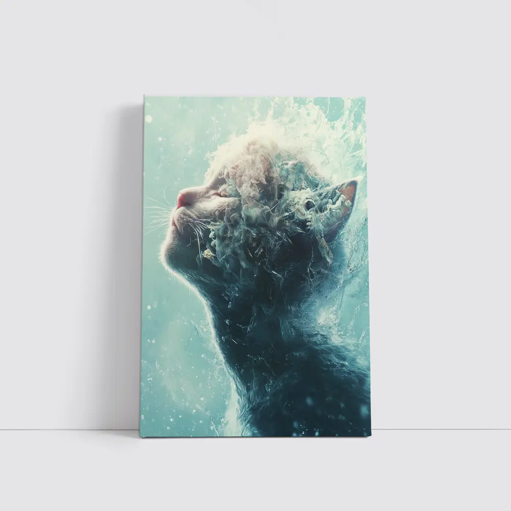 Cat Surreal Water Splash Blue Abstract Art – Wall Art