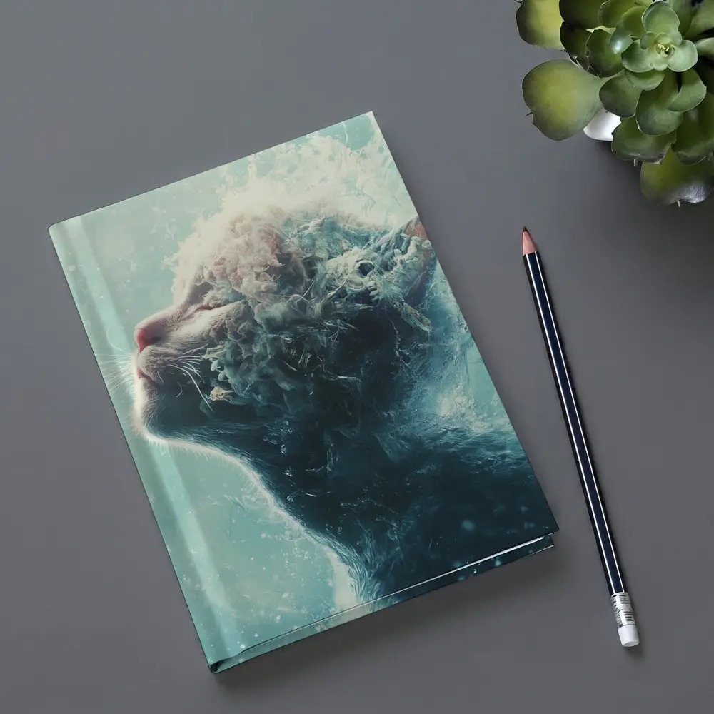 Cat Surreal Water Splash Blue Abstract Art – Notebooks