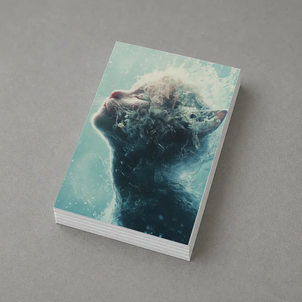Cat Surreal Water Splash Blue Abstract Art – Postcards