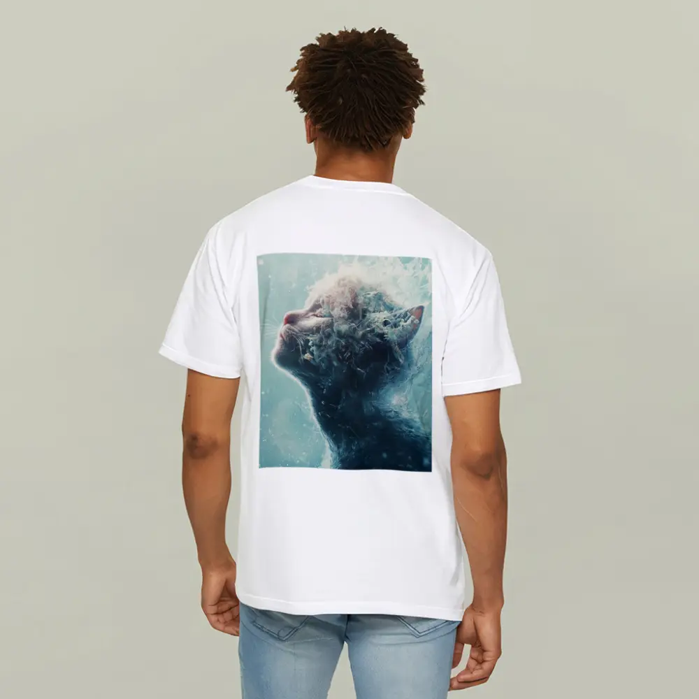 Cat Surreal Water Splash Blue Abstract Art – T-Shirts