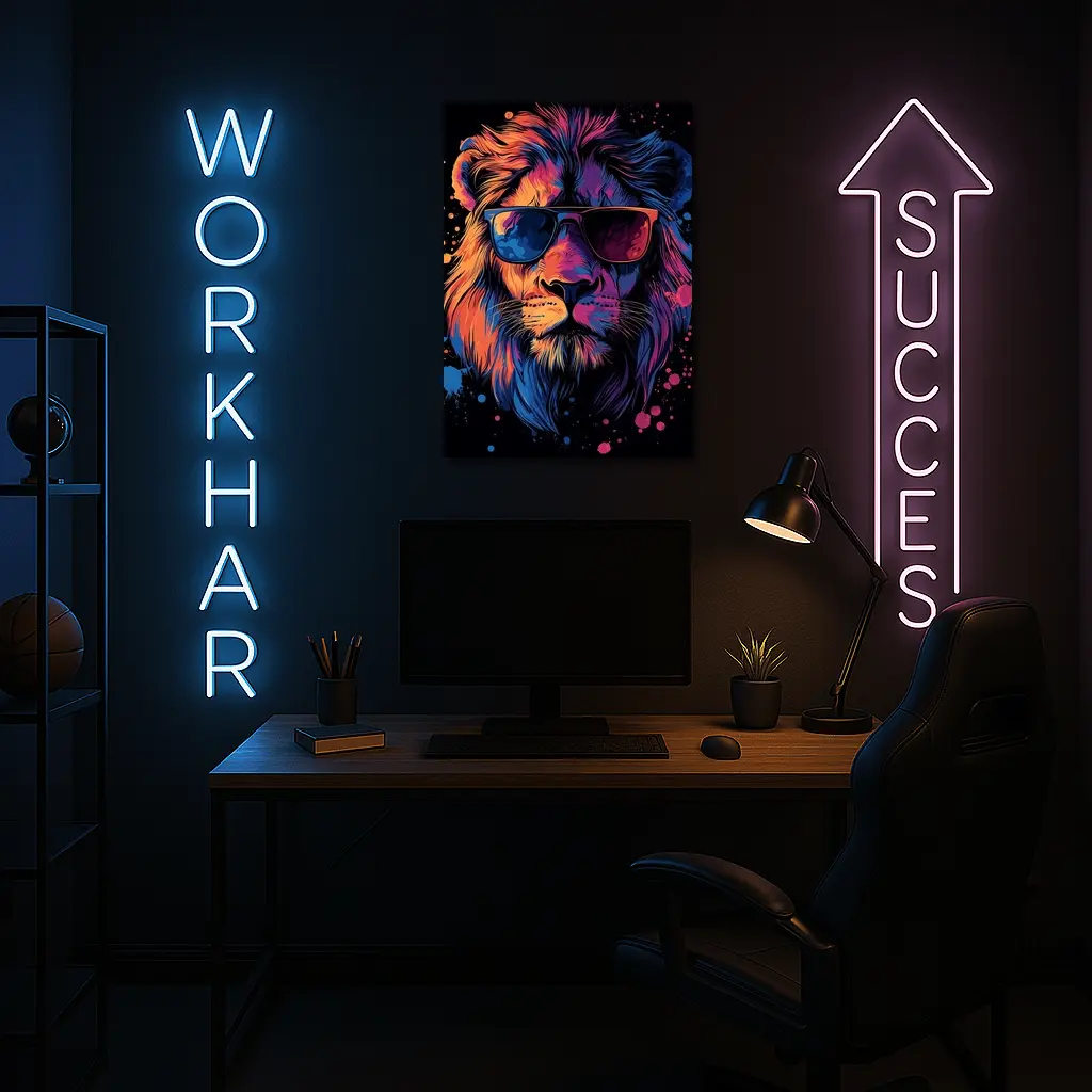 Cool Lion Wearing Sunglasses Neon Splatter – Wall Art
