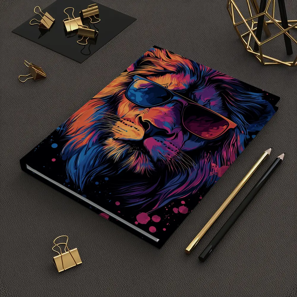 Cool Lion Wearing Sunglasses Neon Splatter – Notebooks