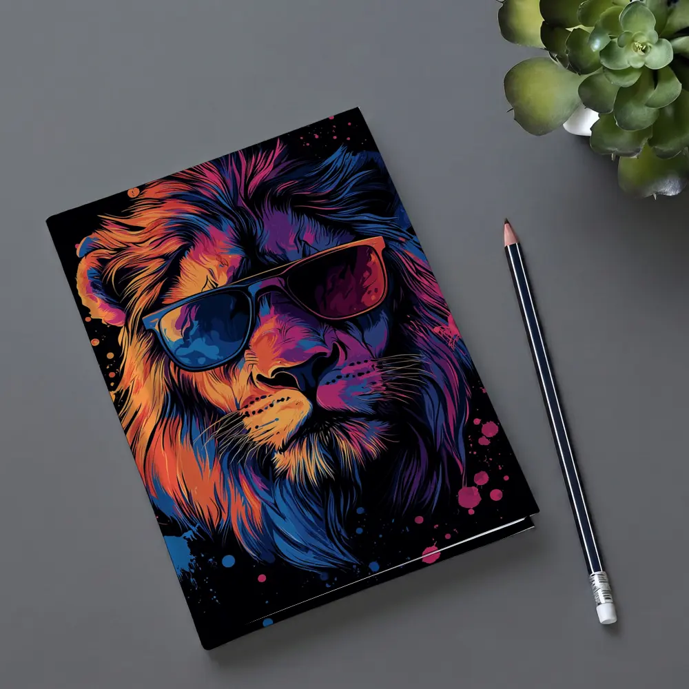Cool Lion Wearing Sunglasses Neon Splatter – Notebooks