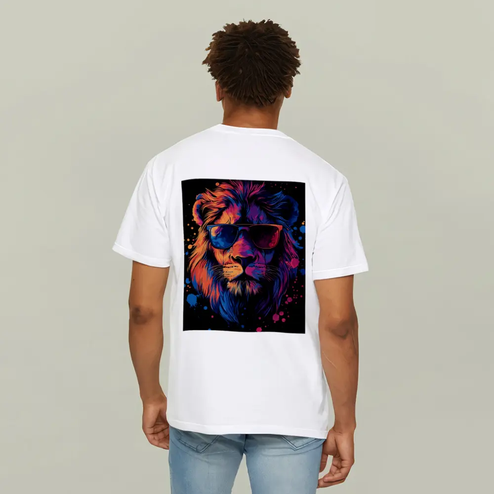 Cool Lion Wearing Sunglasses Neon Splatter – T-Shirts