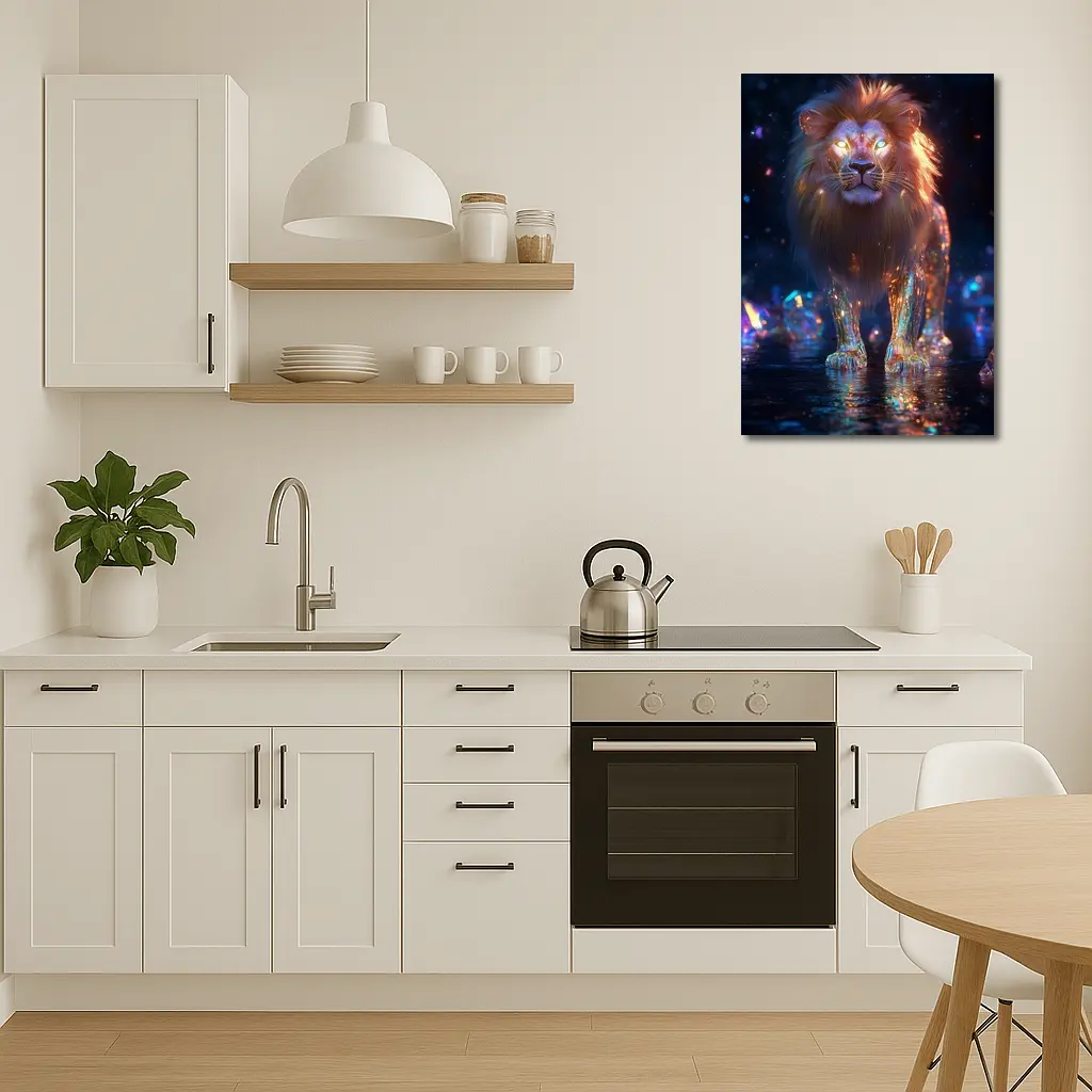 Glowing Crystal Lion Neon Dark Fantasy – Wall Art