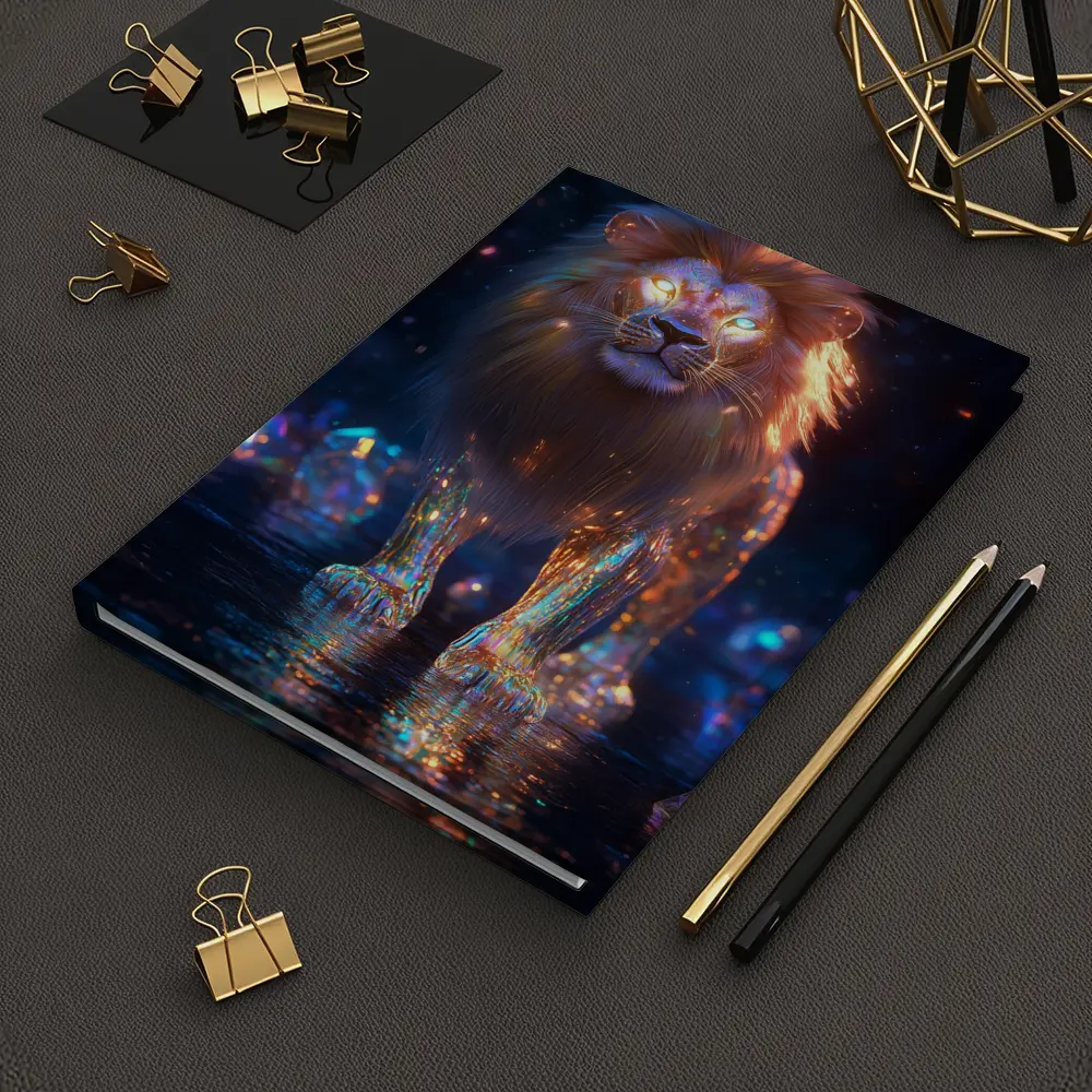 Glowing Crystal Lion Neon Dark Fantasy – Notebooks