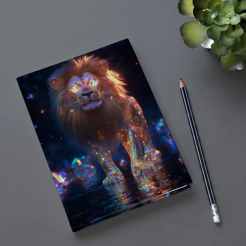 Glowing Crystal Lion Neon Dark Fantasy – Notebooks