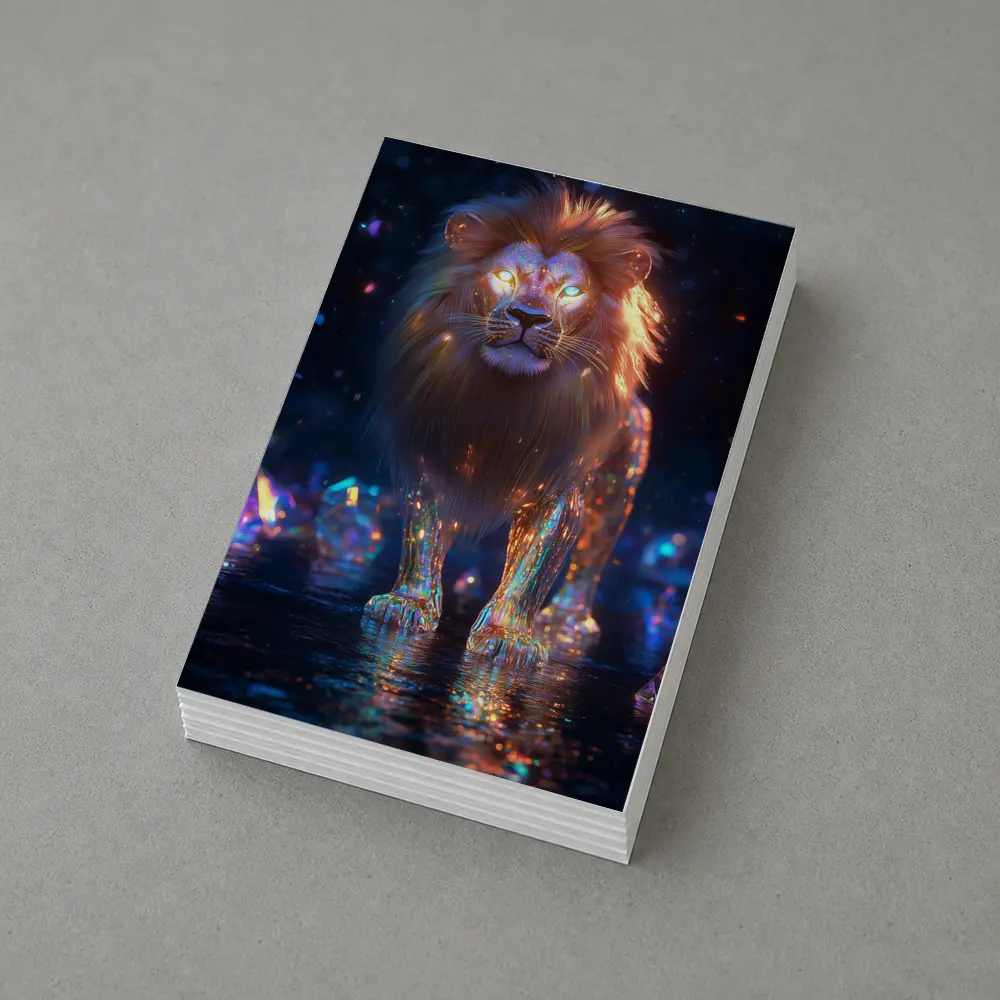 Glowing Crystal Lion Neon Dark Fantasy – Postcards