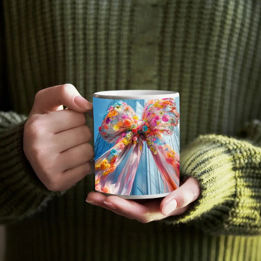 Floral Bow Giant Skyscraper Blue Sky – Mugs