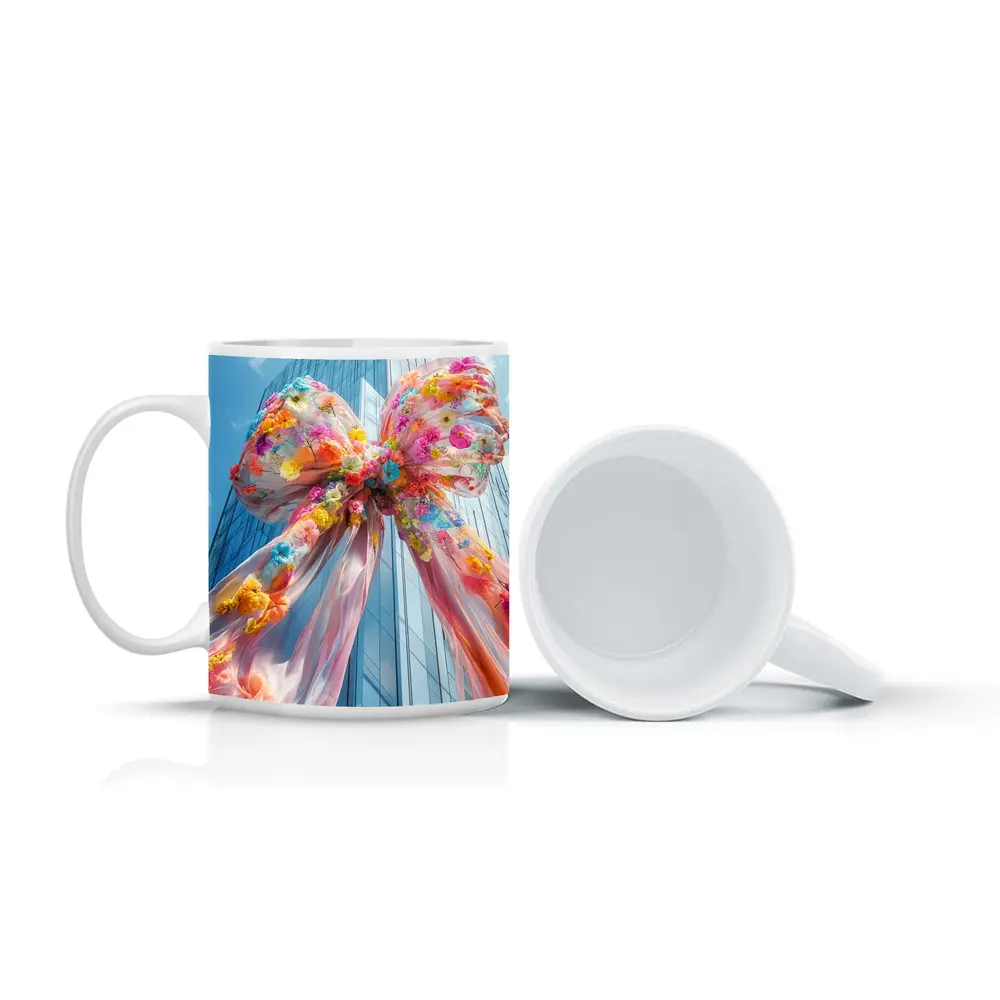Floral Bow Giant Skyscraper Blue Sky – Mugs