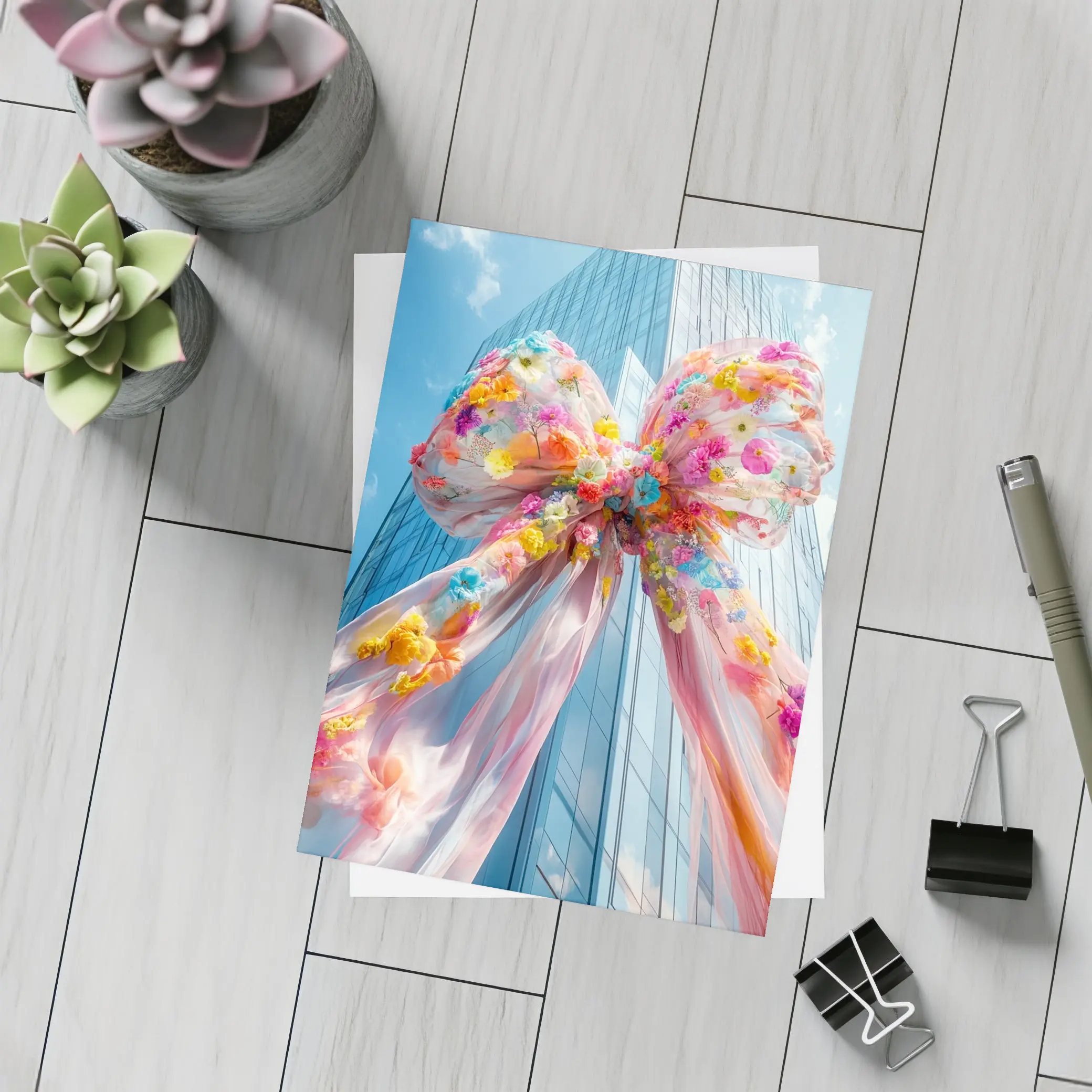 Floral Bow Giant Skyscraper Blue Sky – Postcards