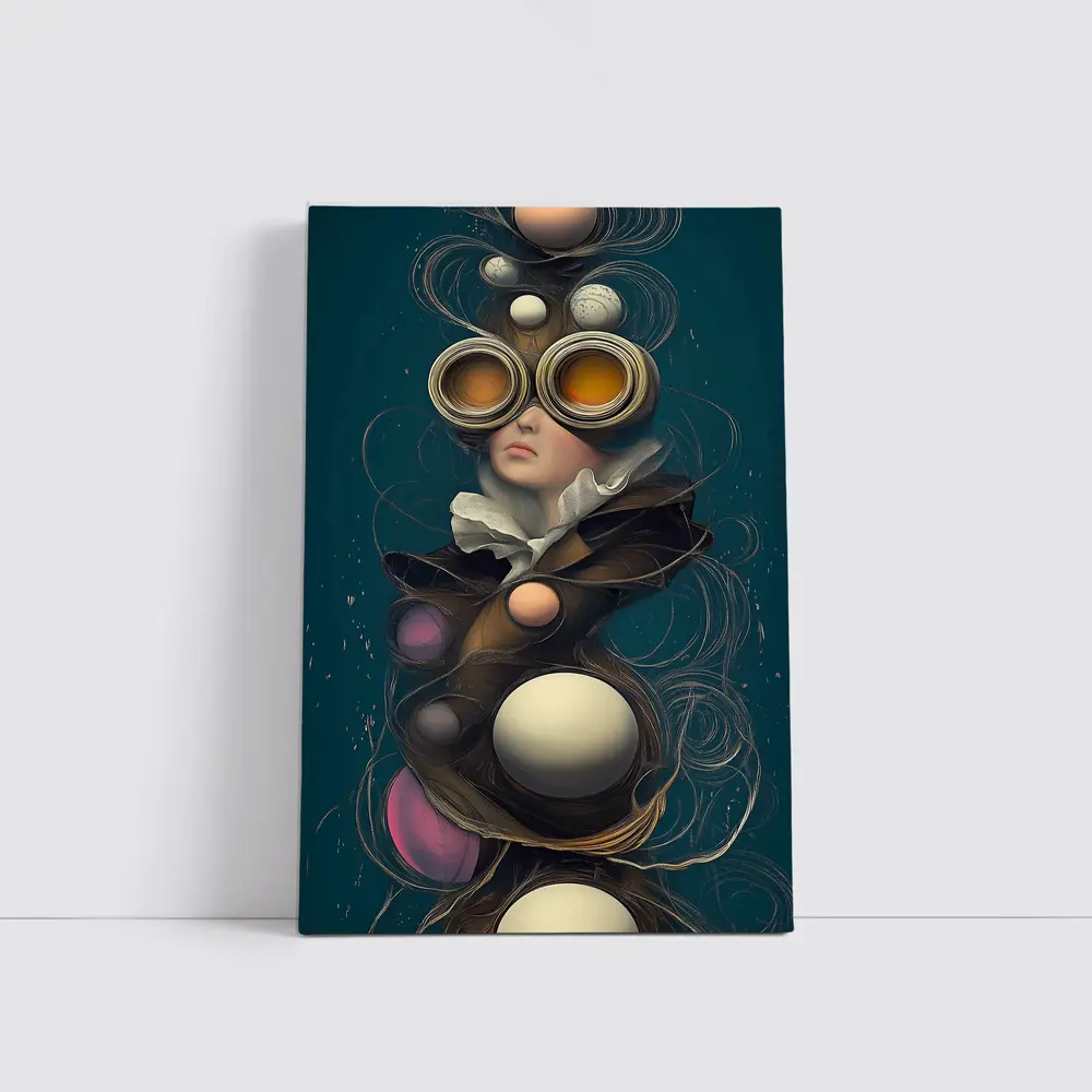 Surreal Woman Steampunk Goggles Teal Background – Wall Art