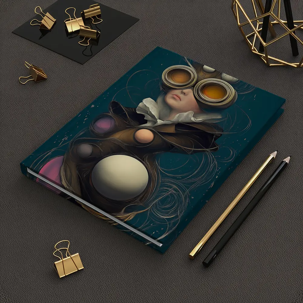 Surreal Woman Steampunk Goggles Teal Background – Notebooks
