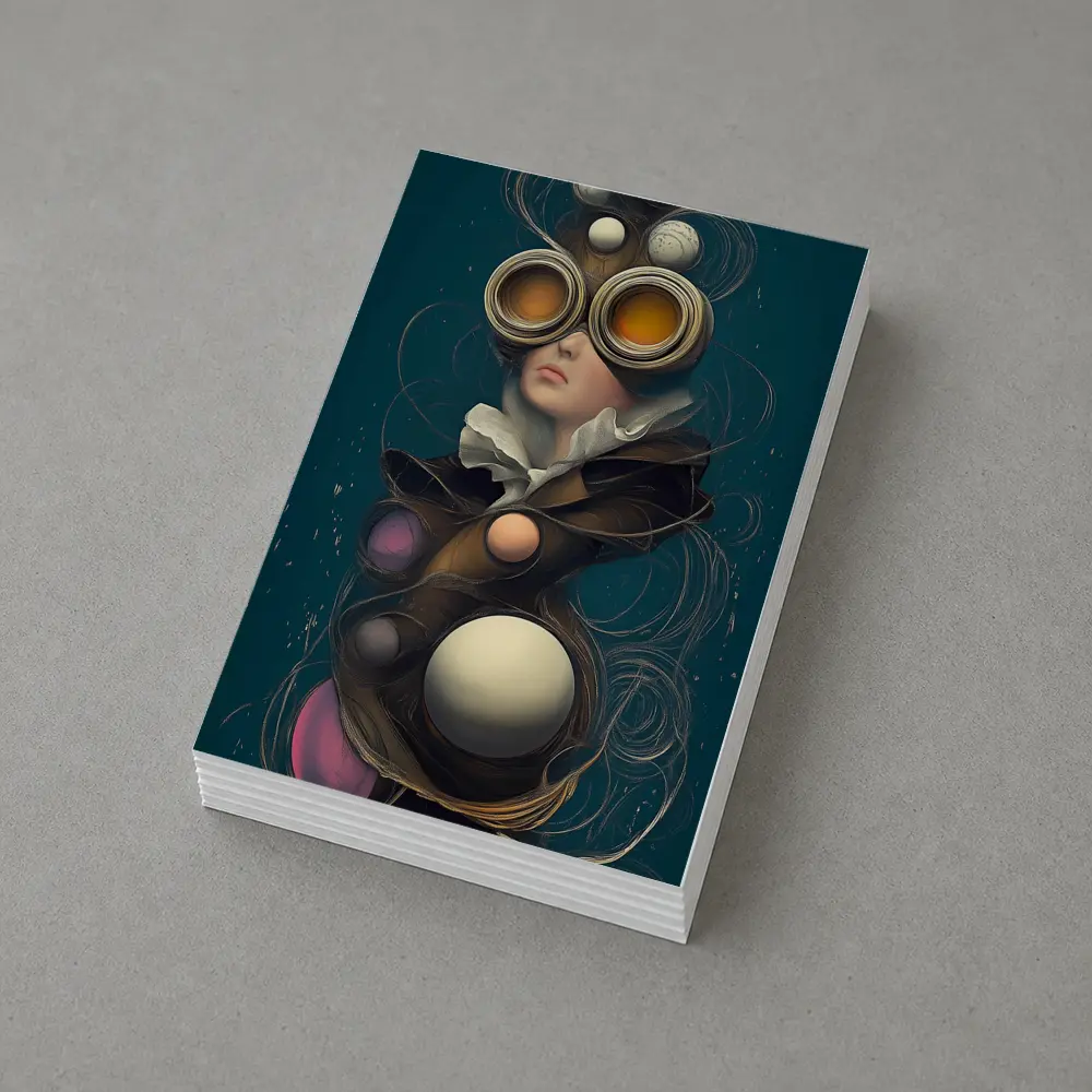 Surreal Woman Steampunk Goggles Teal Background – Postcards